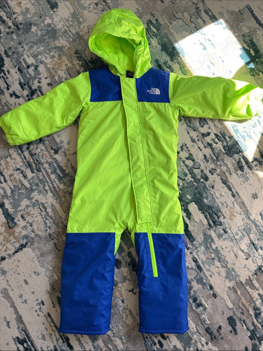The North Face Neon Green and Royal Blue Kids One-Piece Freedom Snowsuit 18-24M
